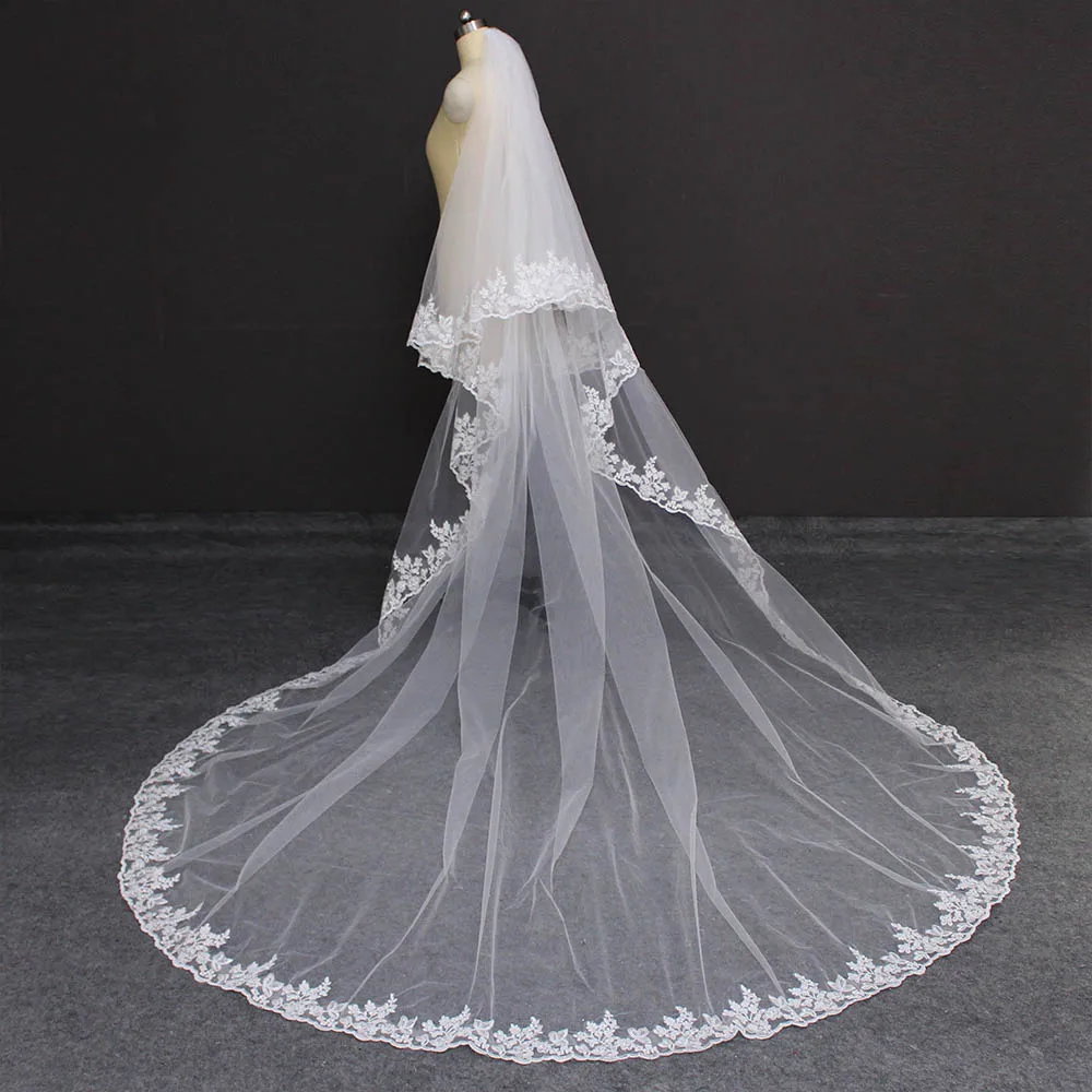 Top Trends: Lace Cathedral 2 Layers Wedding Veil 3 Meters 2T Cover Face Bridal Veil With Comb Blusher Veil Wedding Accessories Shoppable Styles