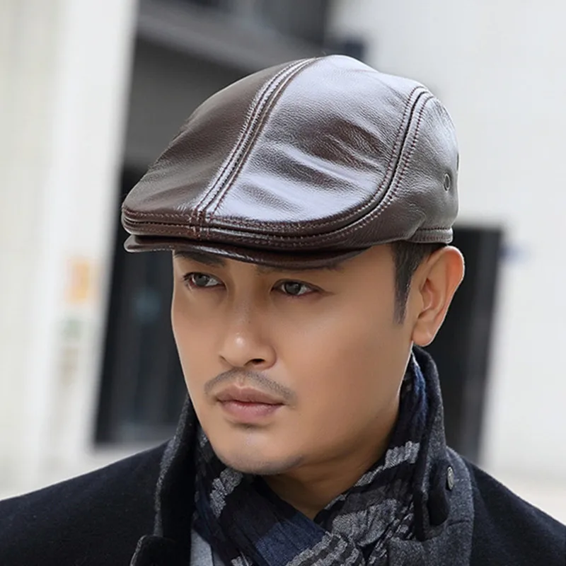 Top Trends: XdanqinX Natural Cowhide Leather Hat Men's Genuine Leather Berets Fashion Brand Caps Winter Warm Men Leather Cap Earmuffs Hats Shoppable Styles - Image 5