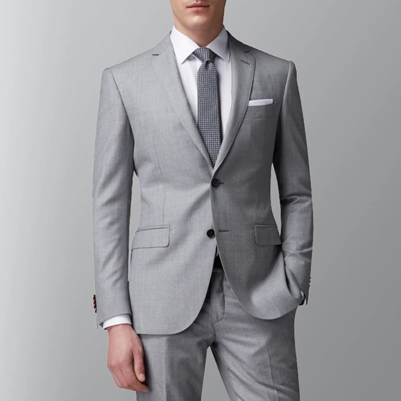 Top Trends: Light Grey Business Men Suits Slim Fit 2 Piece Male Fashion Jacket With Pants Wedding Tuxedo For Groom Dinner Party Costume Shoppable Styles