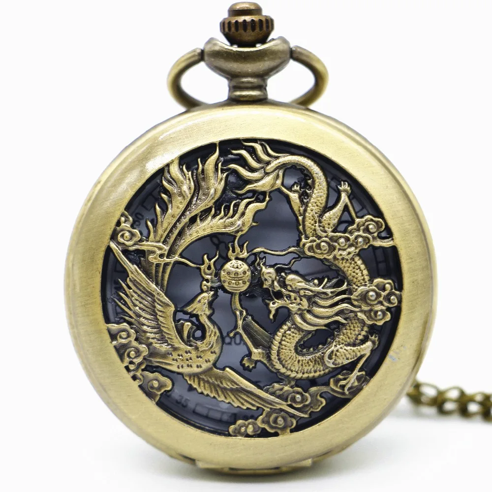 Top Trends: Vintage Phoenix Dragon Hollow Quartz Pocket Watch With Pendant Necklace Gift For Men Women Shoppable Styles