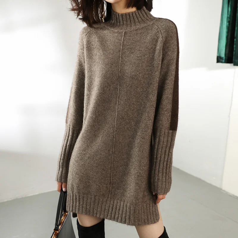 Top Trends: Women Autumn Winter Sweater Knitted Dresses Women Fashion Turtleneck Long Sweater Dress Ladies Warm Split Sweater Dress Shoppable Styles