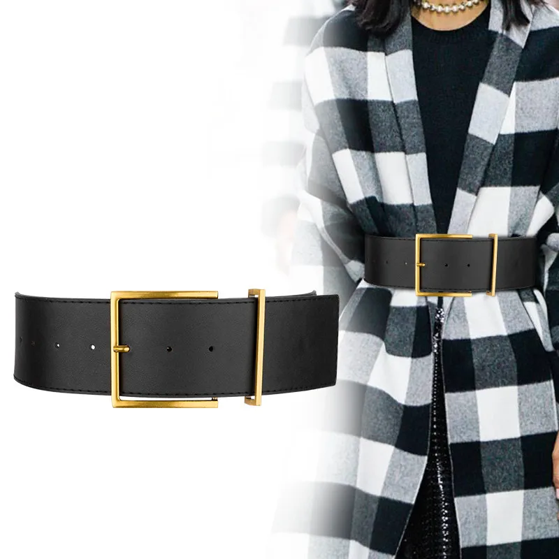 Top Trends: Fashion Women Wide Belt Vintage Gold Big Metal Pin Buckle Waistbands Female Black PU Leather Belts Dress Coat Waist Corset Strap Shoppable Styles - Image 2