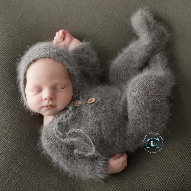 Top Trends: Newborn Romper Photography Props, handmade Mink Yarn Outfits Bodysuit With Bonnet Shoppable Styles