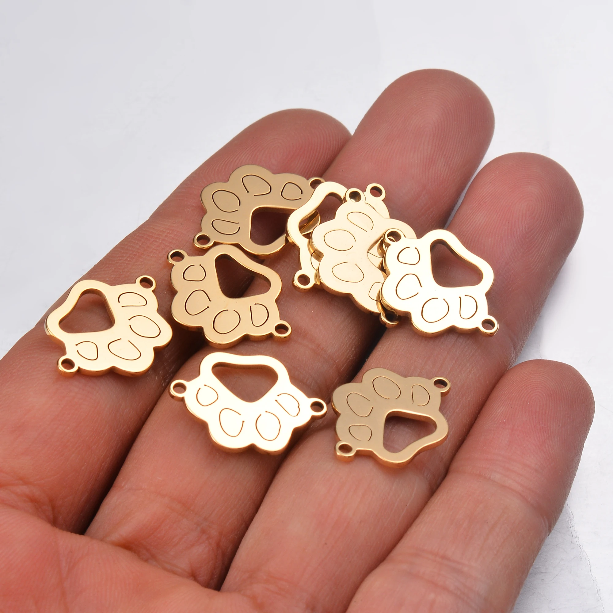 Top Trends: 10 Pcs Stainless Steel Bracelet Connector Charms Animal Paw DIY Jewelry Findings Bangle Connector Accessory 2 Holes DIY Charm Shoppable Styles