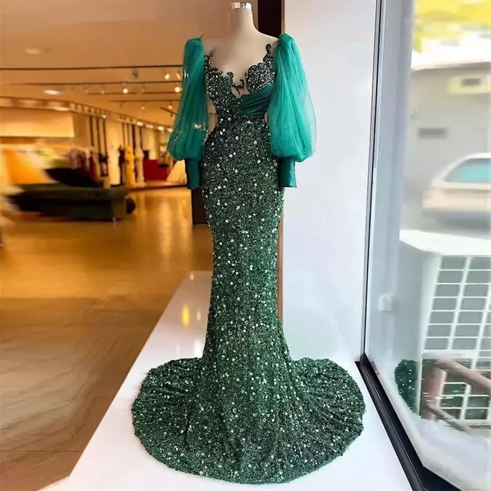 Top Trends: Elegant Mint Green Mermaid Prom Dresses Sweetheart Neck Full Sleeves Long Evening Party Gowns With Crystal Vestidos De Fiesta Shoppable Styles