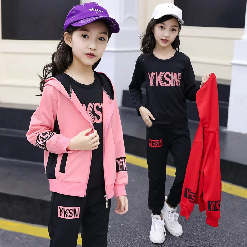 Top Trends: Sports Suit For Girls 3PCS / Set Children Clothes Cotton Hoodie + T-shirts + Pants Kids Tracksuit For Girls 5 6 7 8 9 10 12 Years Shoppable Styles