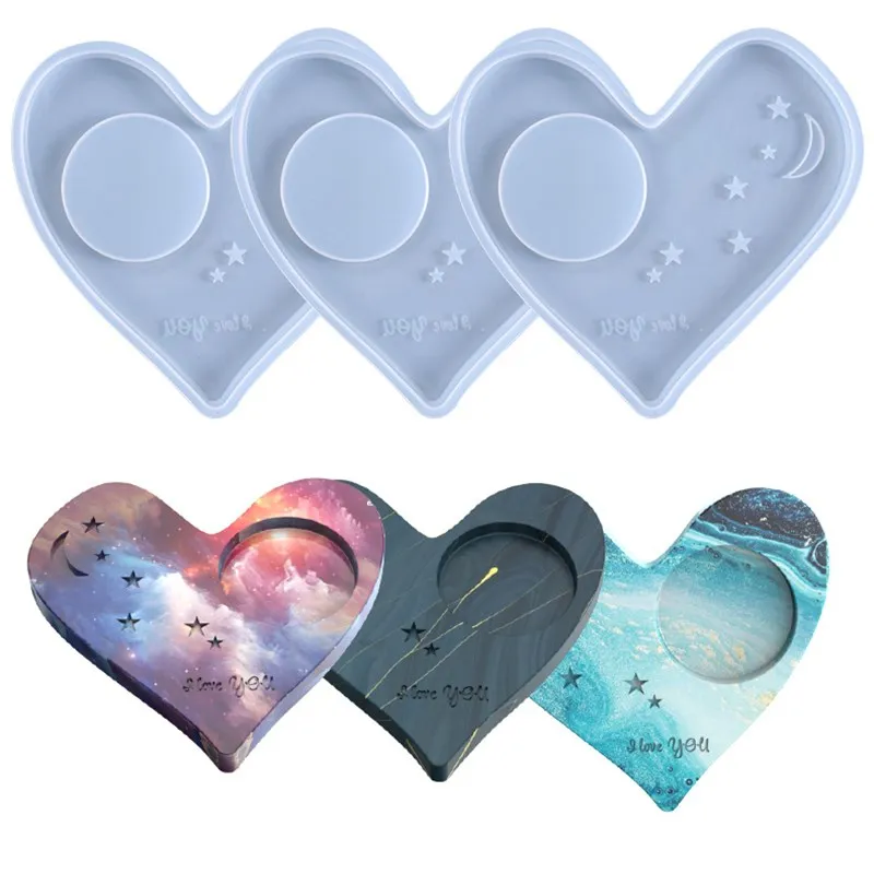 Top Trends: DIY Crystal Epoxy Resin Mold Heart-shaped Star Moon Coaster Cup Pad Tray Mould Candle Holder Casting Molds Home Decoration Craft Shoppable Styles