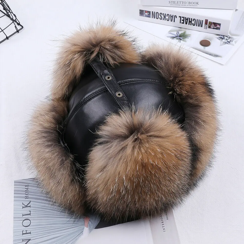 Top Trends: Winter Men's 100% Real Silver Fox Fur Bomber Hat Raccoon Fur Ushanka Cap Trapper Russian Man Ski Hats Caps Real Leather Shoppable Styles - Image 3