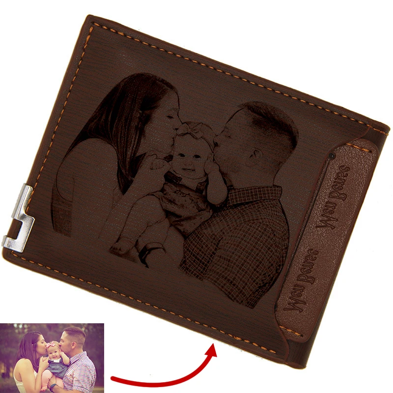 Top Trends: Picture Wallet Young Casual PU Leather Double-Fold Customize Laser Photo Engraving Wallet Thanksgiving Gift Purse For Men Shoppable Styles