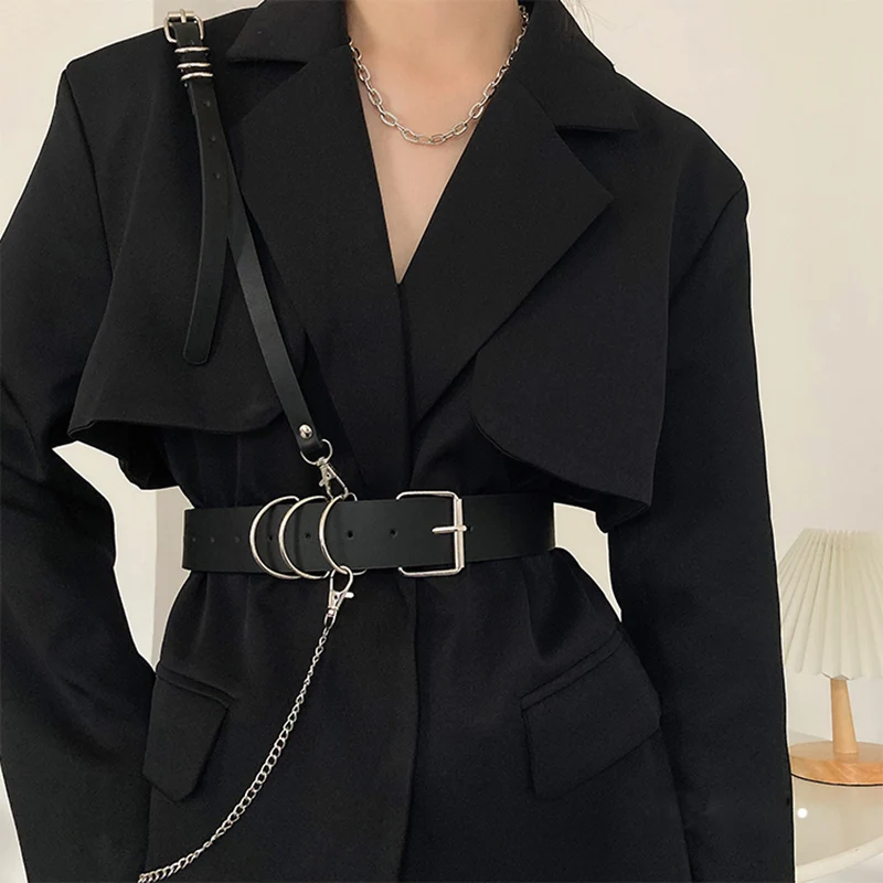 Top Trends: Punk Belt Women Dress Wide Chain Waistband Leather Harness Ladies Corset Fashion Waist Belts Casual Dress PJ437 Shoppable Styles