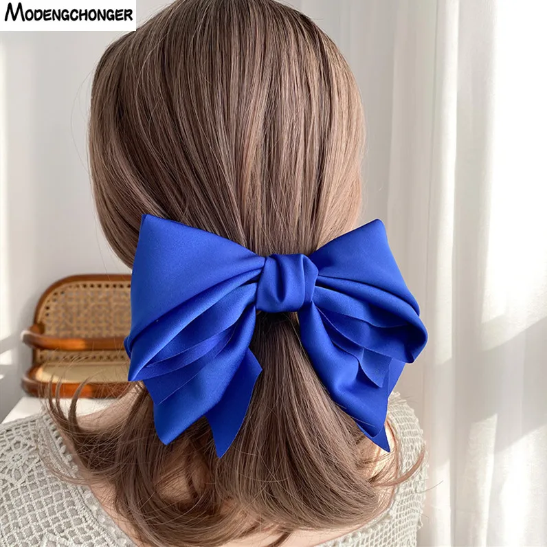 Top Trends: New Fashion Barrette For Women Girls High Quality Multi-layer Big Hair Clip Hairpin Bow Knot Satin Solid Color Accessories Hot Shoppable Styles