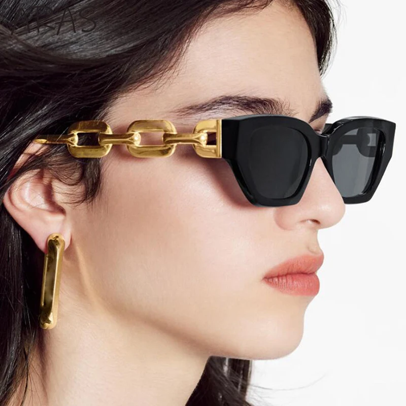 Top Trends: Fashion Small Cat Eye Sunglasses Women Trending Product 2023 Luxury Brand Cateye Chain Leg Sun Glasses Ladies Black Shades UV400 Shoppable Styles - Image 2