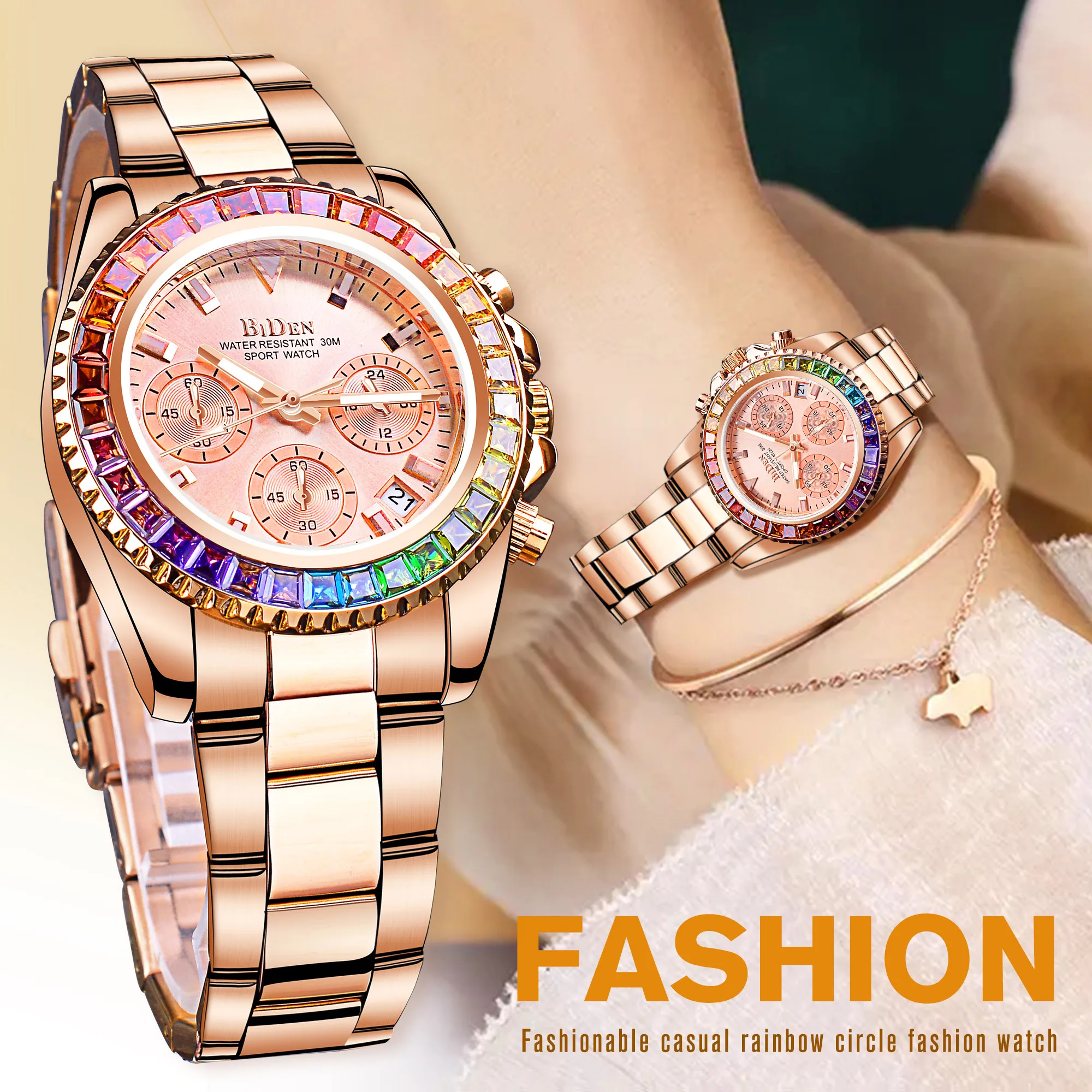 Top Trends: Biden Luxury Ladies Quartz Watch Diamond Women&#039;s Automatic Watches 3 Dial Wristwatches Fashion Clock Bracelet Zegarek Damski Shoppable Styles