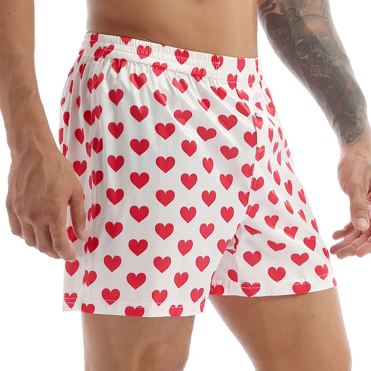 Top Trends: Men Boxers Shorts Pajamas Sleep Bottoms Underwear Satin Silk Summer Lounge Loose Casual Sports Short Pants Love Heart Print Shoppable Styles