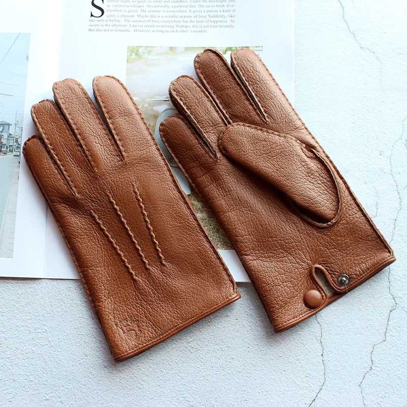 Top Trends: Winter Driving Leather Deerskin Gloves Men&#039;s Fashion New Wool Lining Autumn Warmth Motorcycle Riding Driver Finger Gloves Shoppable Styles