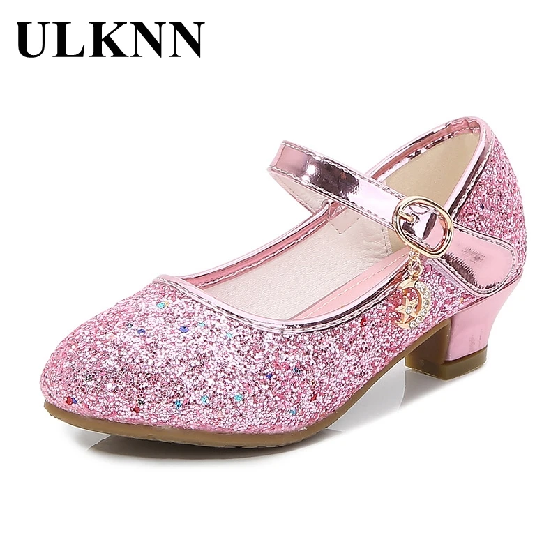 Top Trends: ULKNN Kids High Heel Shoes Girls Leather Shoes Flower Casual Pink Glitter Children 2023 Girls Shoes Butterfly Knot Size 26-38 Shoppable Styles