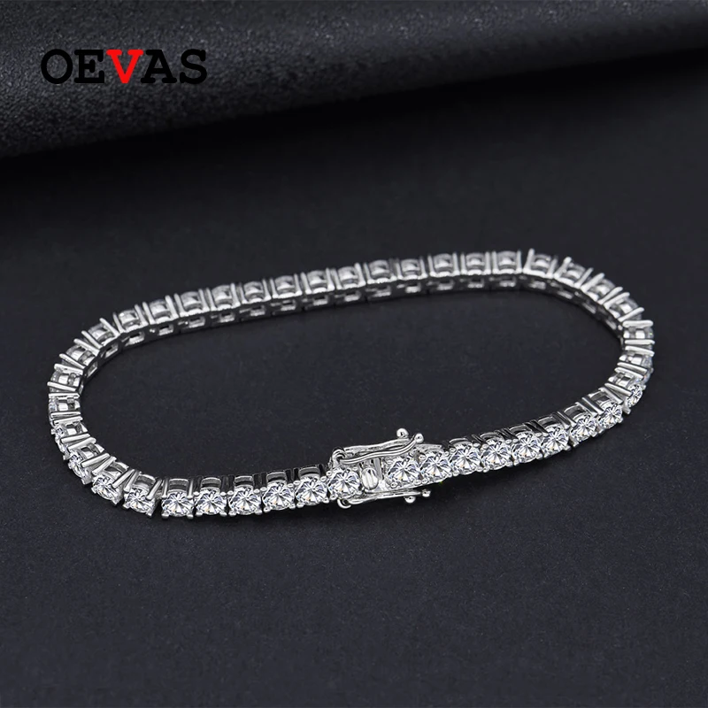 Top Trends: OEVAS 100% 925 Sterling Silver 3mm Created Diamond Gemstone Bangle Charm Wedding Tennis Bracelet Fine Jewelry Wholesale DropShip Shoppable Styles