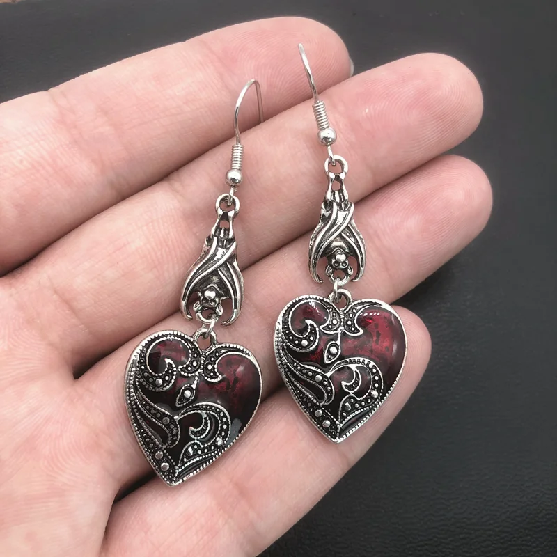 Top Trends: Gothic Mysterious Earrings Jewelry Blood Rose Heart-shaped Angel Pendant Earrings Ladies Retro Earrings Shoppable Styles