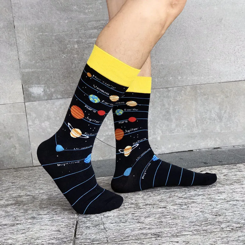 Top Trends: Men's Fashion High-quality Combed Cotton Socks Funny Astronaut Planet Spaceship Rocket Alien Pattern Socks Happy Men Gift Socks Shoppable Styles