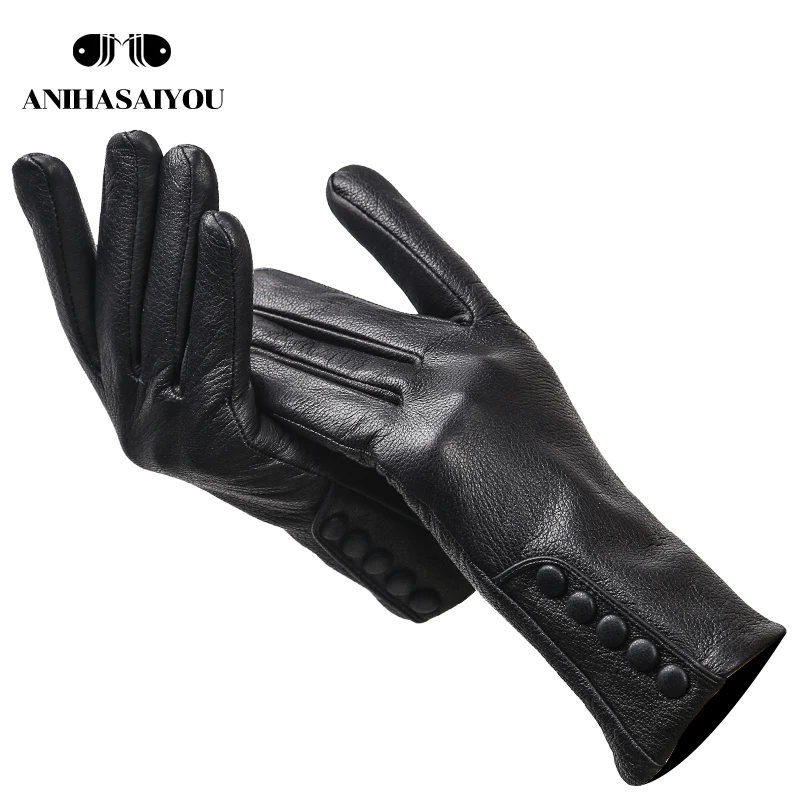 Top Trends: High-grade Genuine Leather Gloves Women, warm Women&#039;s Leather Gloves, Side Buckle Genuine Leather Mittens Women&#039;s Winter -2207 Shoppable Styles