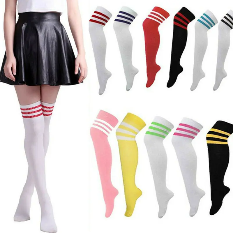 Top Trends: Women Fashion Striped Knee Socks Sexy Cotton Thigh High Over The Knee Stockings Fashion Ladies Girls Warm Long Stockings Shoppable Styles