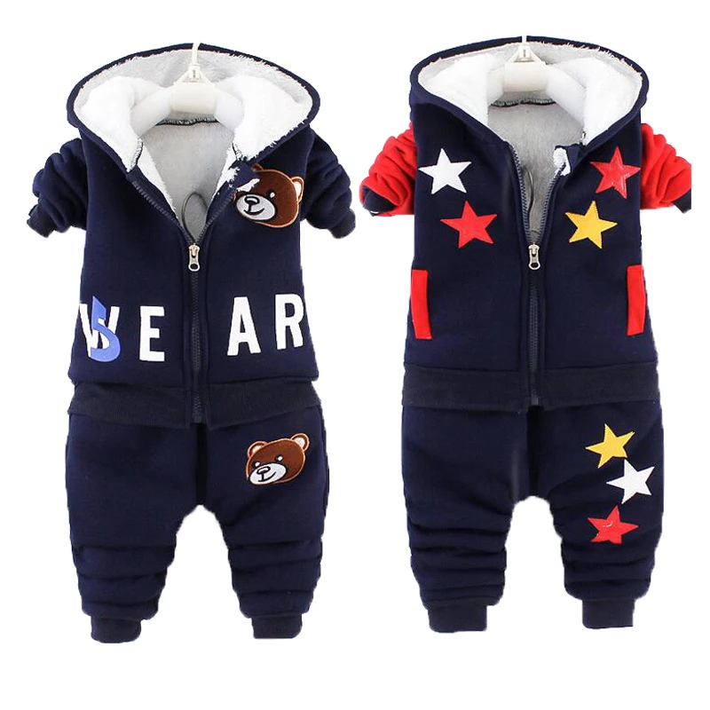 Top Trends: Winter Baby Boys Clothing Sets 2023 Cartoon Toddler Boys Girls Warm Hooded Coats Pants Suit Kids Thick Tracksuit Clothes Set Shoppable Styles