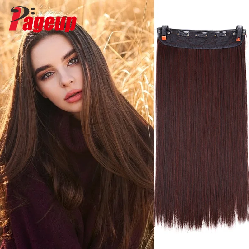 Top Trends: PAGEUP 5 Clips On Long Straight Hair Extensions 24 Inch Synthetic Ombre Black Brown Clip On Fake Hairpieces For Women Hair Shoppable Styles