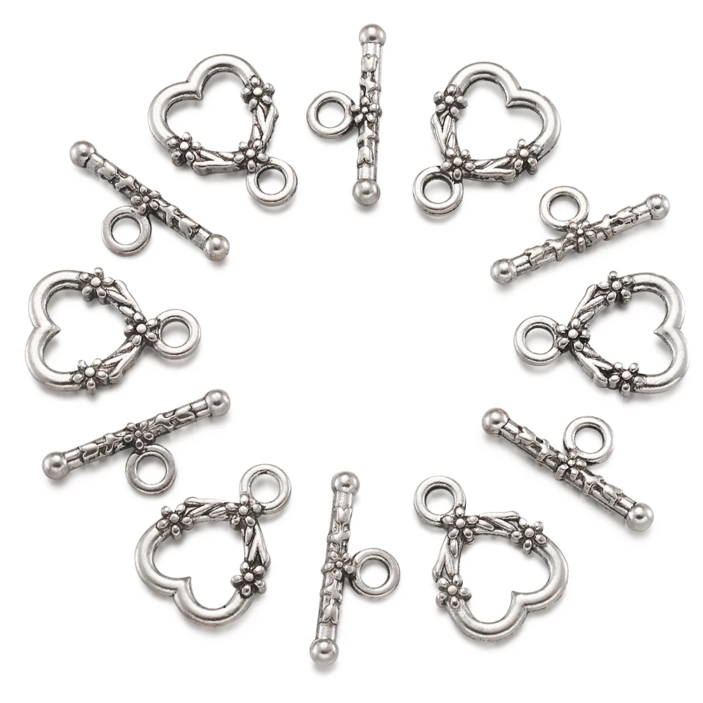 Top Trends: 20 Sets Antique Silver Color Tibetan Alloy Heart Ring Hook Toggle Clasps Beads Findings For Jewelry Making Diy Bracelet Necklace Shoppable Styles