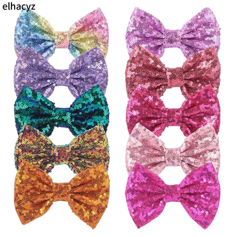 Top Trends: 25Pcs / Lot 75 Colors 5" Big Sequin Messy Bow With / Without Clip Hair Accessories For Girls Kids DIY Party Headwear Hot Wholesale Shoppable Styles