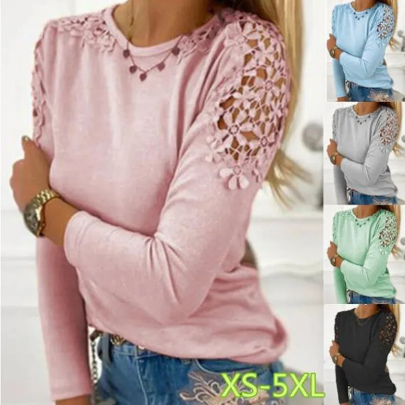 Top Trends: Women's T-shirt New Fashion Women's Lace Sleeve Round Neck XS-5XL Casual T-shirt Loose Soft Solid Color Top Shoppable Styles