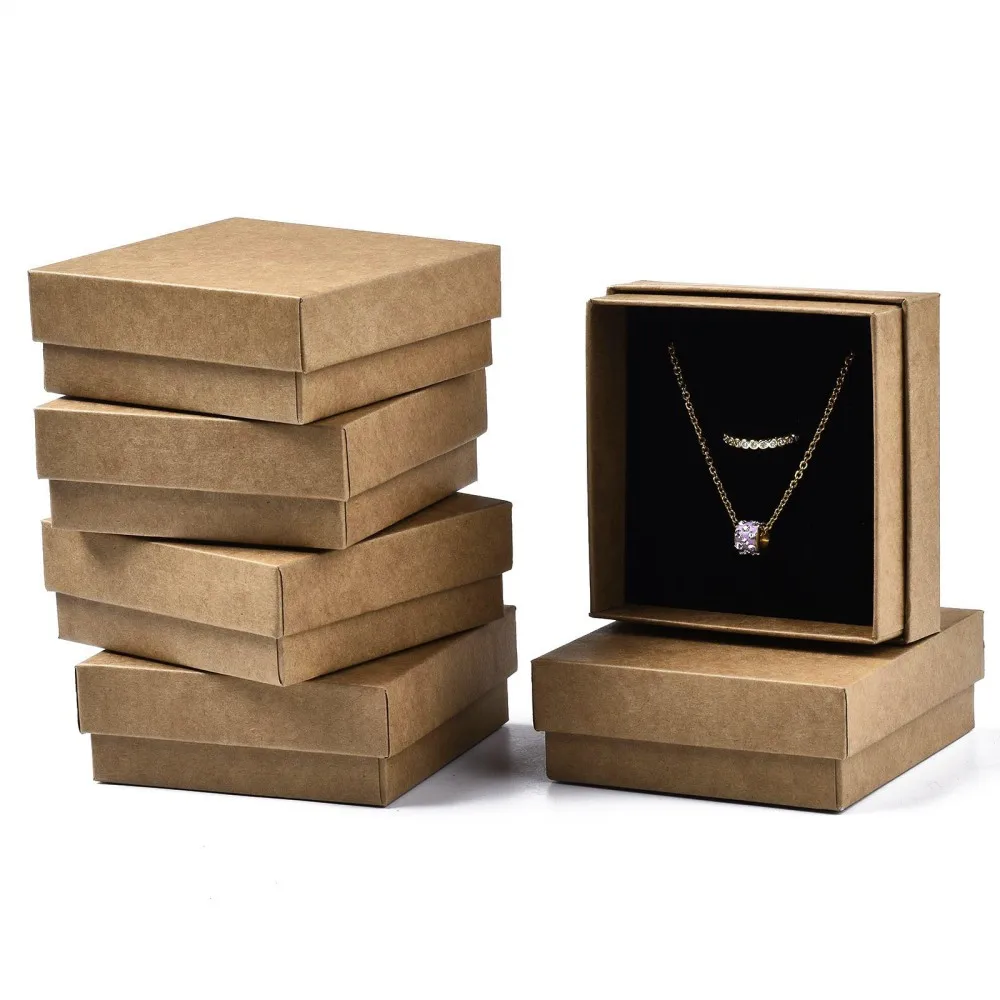 Top Trends: 12pcs Cardboard Jewelry Boxes Square For Earring Necklace Jewellry Gift Packaging Display Box With Black Sponge 8.9x8.9x3.3cm Shoppable Styles