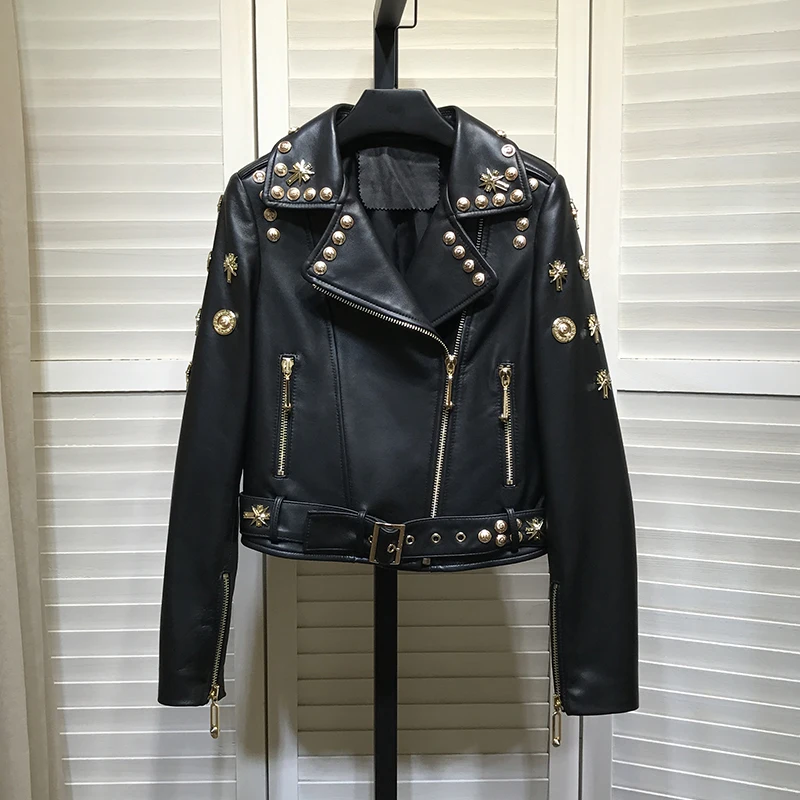 Top Trends: Autumn New Women's Leather Coat Sheepskin Leather Short Motorcycle Slim Heavy Industry Shoppable Styles - Image 2