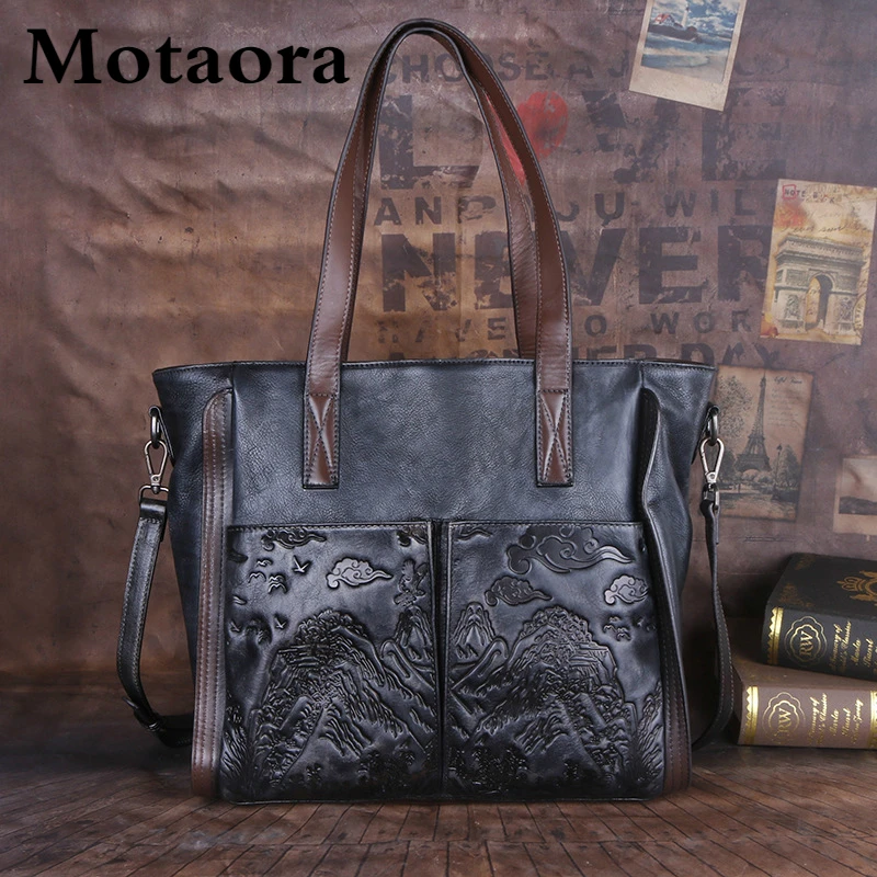 Top Trends: MOTAORA Vintage Women Shoulder Bag Luxury Genuine Leather Handbag For Women 2023 New Casual Handmade Embossed Tote Bag Ladies Shoppable Styles