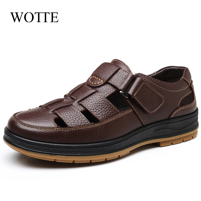 Top Trends: WOTTE Classic Sandals Men Genuine Leather SandaliasHollow Out Casual Shoes Comfortable Solid Outdoor Mens Shoes Zapatos Hombre Shoppable Styles