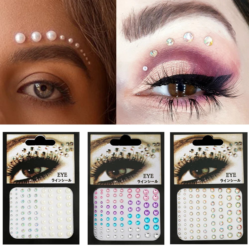 Top Trends: 3D Pearl Face Body Brow Temporary Tattoo DIY Decal Art Crystal Diamond Rhinestone Self Adhesive Sticker Party Face Jewels Makeup Shoppable Styles