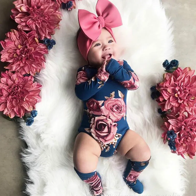 Top Trends: 0-24M Newborn Baby Girls Floral Clothes Spring Autumn Long Sleeve Romper Warm Leg Socks Outfits Toddler Girls Clothes Shoppable Styles