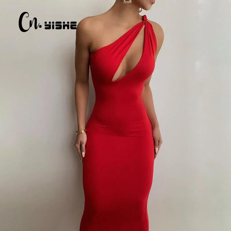 Top Trends: CNYISHE One Shoulder Bodycon Sheath Midi Party Dresses For Women Summer Sleeveless Outfits Sexy Hollow Out Dress Female Vestidos Shoppable Styles