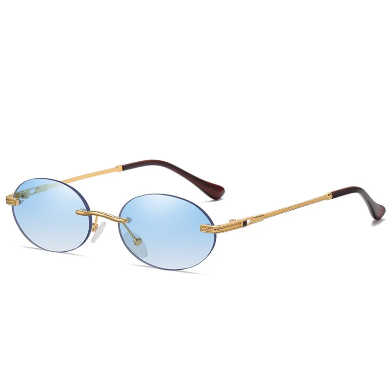 Top Trends: Retro Oval Sunglasses Rimless Man Blue Mirror Gold Metal Male Glasses Round Frameless Women UV400 Shoppable Styles