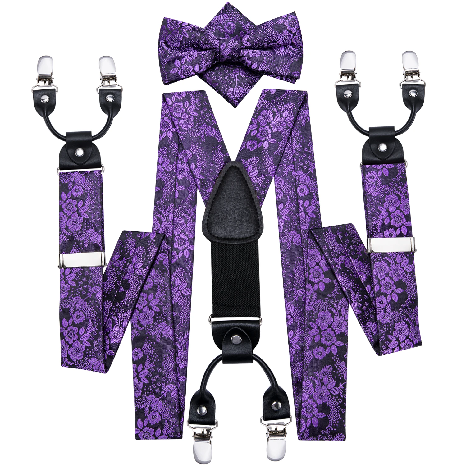 Top Trends: Hi-Tie Silk Adult Men's Bow Tie And Suspenders Set Leather Metal 6 Clips Braces Purple Floral Elastic Wedding Suspender SET Shoppable Styles - Image 4