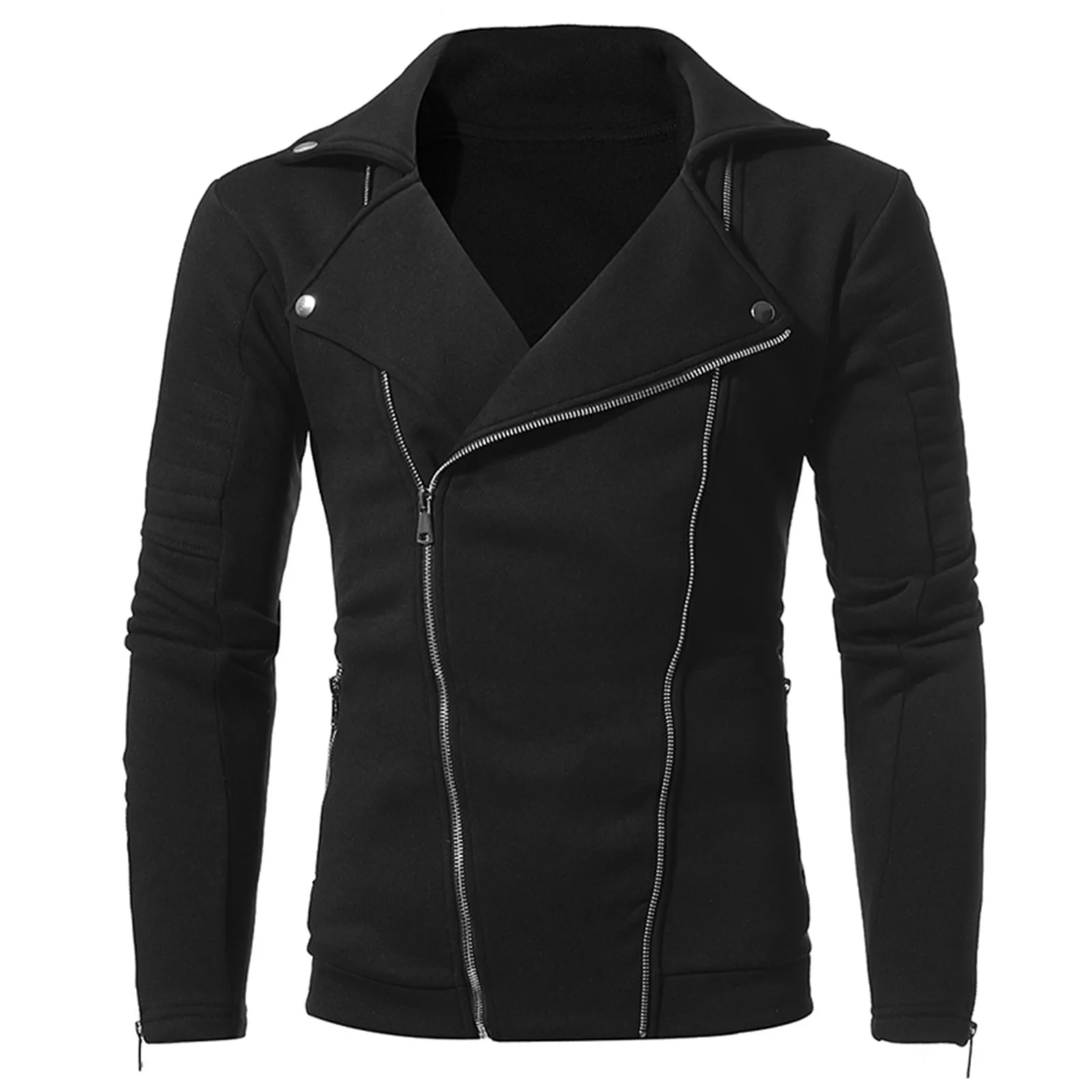 Top Trends: Men&#039;s Jacket Double Tilted Zipper Turn-down Collar Long Sleeve Slim Jacket Outdoor Coats Sports Cardigan Coat Sweatshirts Male Shoppable Styles