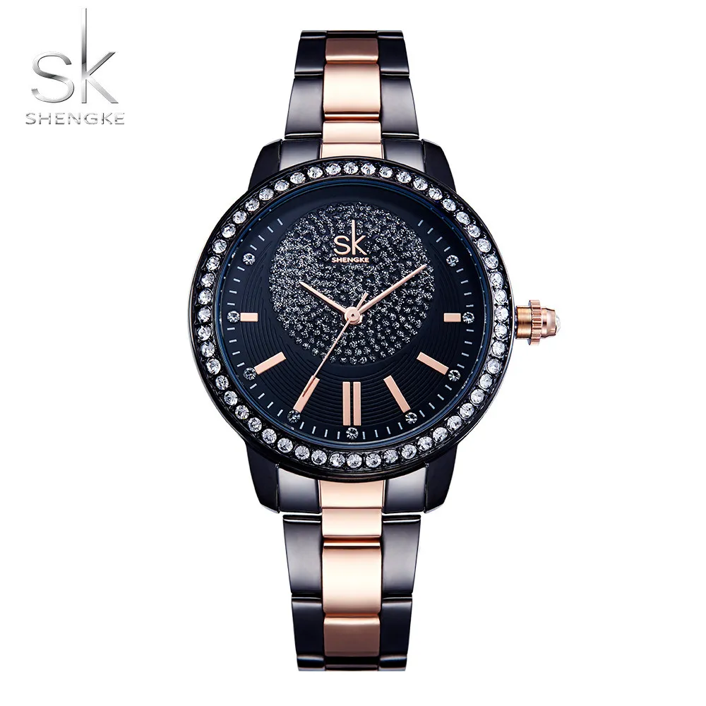 Top Trends: Shengke Rose Gold Relogio Feminino Japanese Quartz Watch For Women Crystal Luxury Black Women's Watch With 6 Months Warranty Shoppable Styles