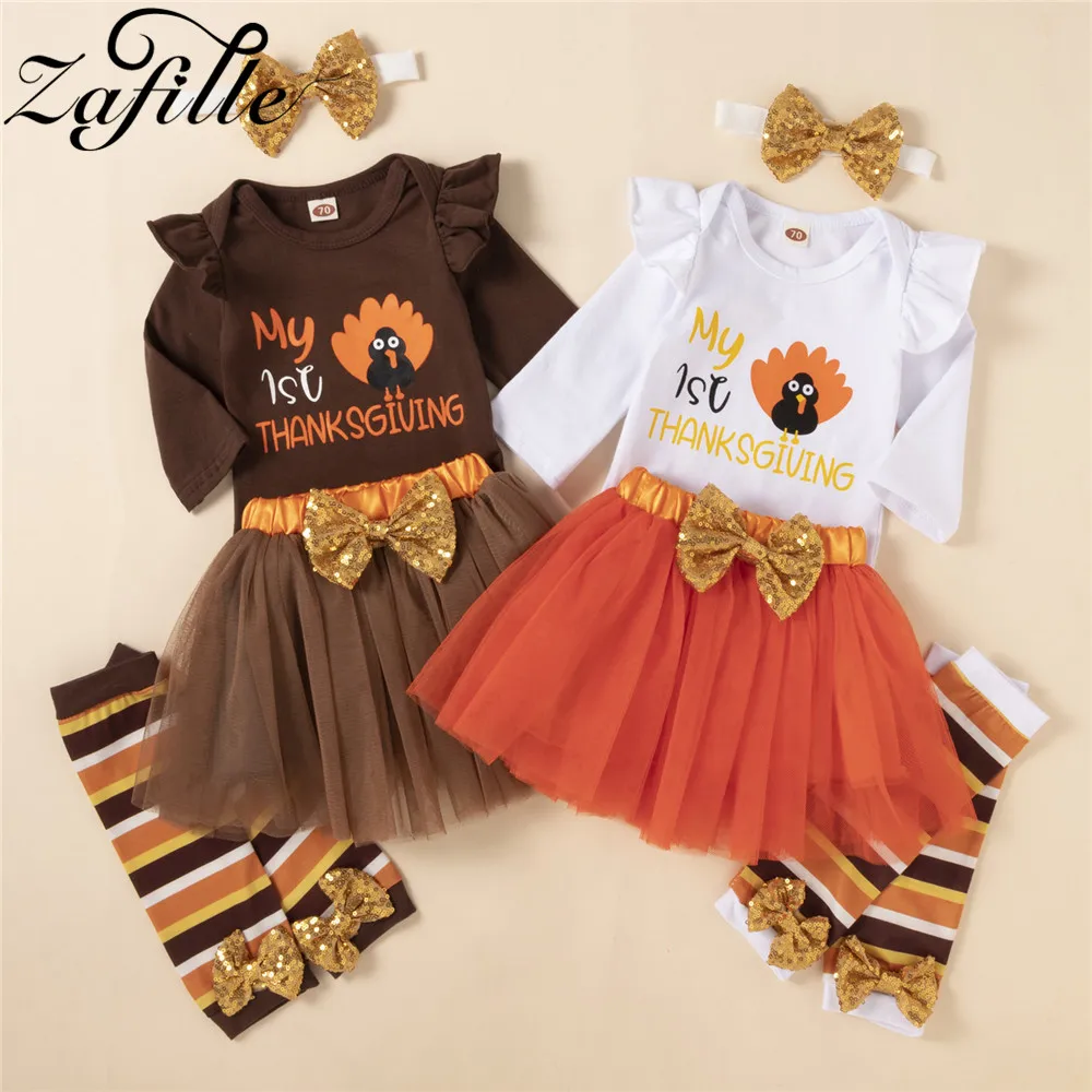 Top Trends: ZAFILLE My First Thanksgiving Outfits For Girls Baby Costumes Party Turday Romper+ Tutu Princess Skirts Baby Girls Clothes Set Shoppable Styles