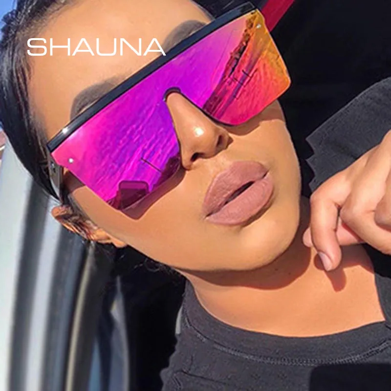 Top Trends: SHAUNA Flat Top Classic Square Sunglasses Woman Brand Designer Purple Mirror Coating Shades UV400 Shoppable Styles