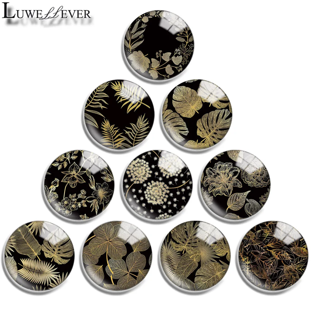 Top Trends: 12mm 16mm 20mm 25mm 30mm 40mm 725 Golden Leaves Mix Round Glass Cabochon Jewelry Finding 18mm Snap Button Charm Bracelet Shoppable Styles