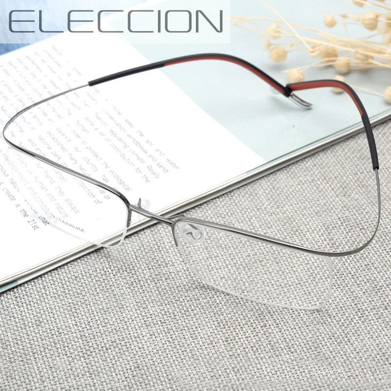 Top Trends: ELECCION Eyebrow Prue Titanium Optical Frame Glasses For Men Women New Fashion Half Rimless Rim Eyeglasses Frames Clear Lens Shoppable Styles