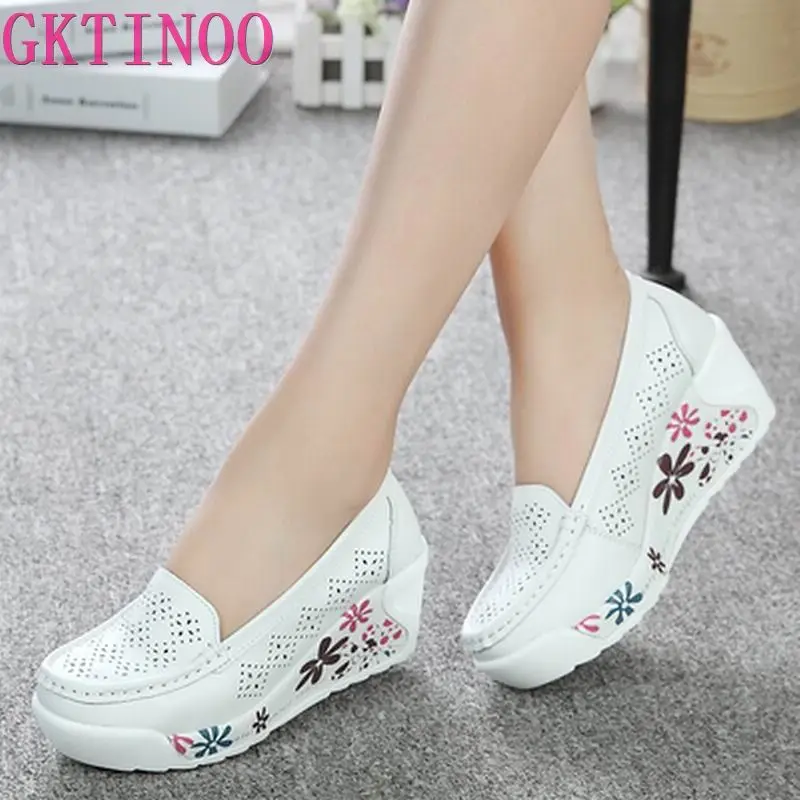 Top Trends: GKTINOO New Women's Genuine Leather Platform Shoes Wedges White Lady Casual Shoes Swing Mother Shoes Size 35-40 Shoppable Styles