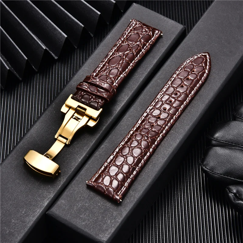 Top Trends: Crocodile Pattern Luxury Design Leather Watchbands With Automatic Buckle Men Watch Band 18mm 20mm 22mm 24mm Watch Straps Shoppable Styles