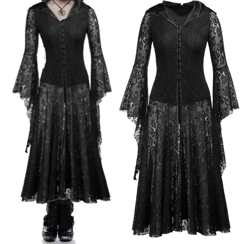 Top Trends: New Adult Women Retro Cosplay Dress Ladies Medieval Costume Black Gown Clothing Vintage Gothic Renaissance Outfit S-XL Shoppable Styles