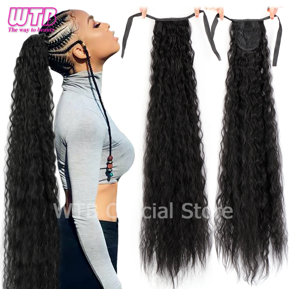 Top Trends: WTB Synthetic Long Corn Wavy Ponytail Natural Drawstring Ribbon Fake Hair Black Pony Tail Clip In Extensions Women Hairpieces Shoppable Styles