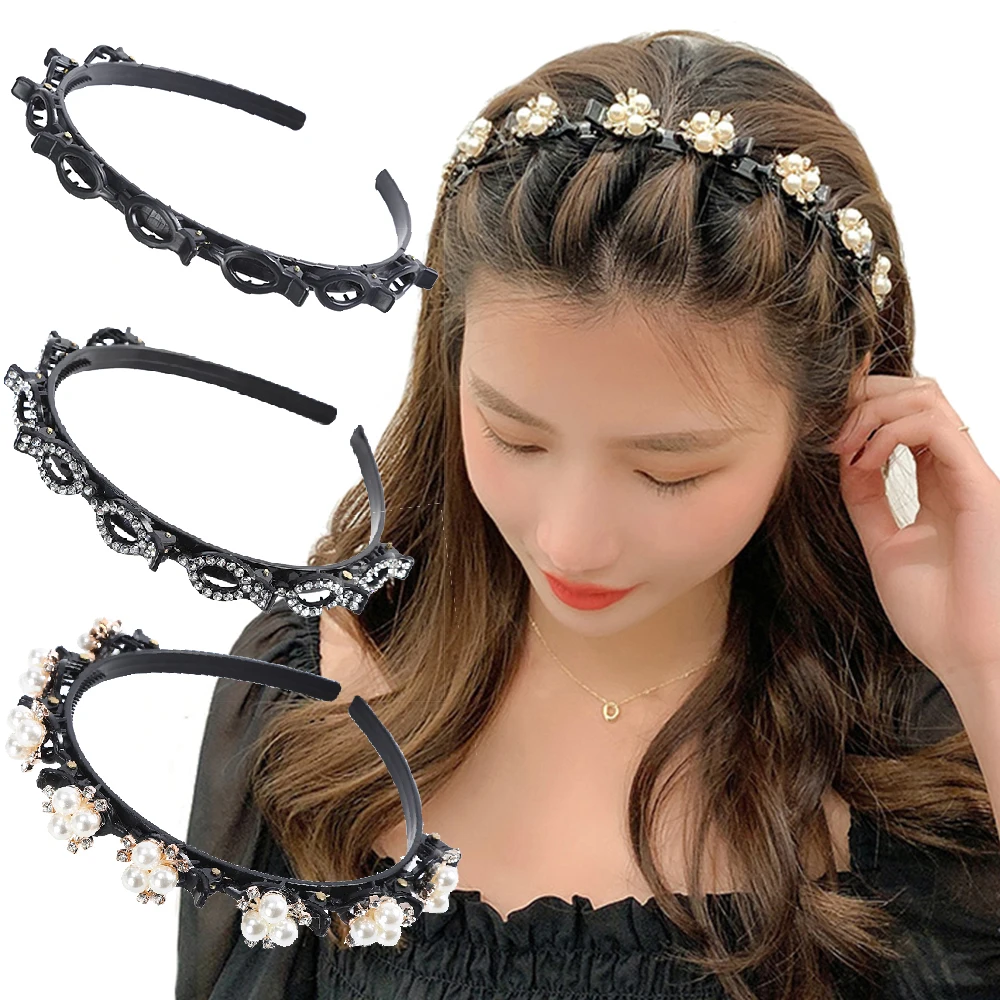 Top Trends: Double Layer Bands Clip Hairbands Fashion Plastic Braided Headband Punk New Knitting Womens Headwear Hair Accessories Pearl Shoppable Styles